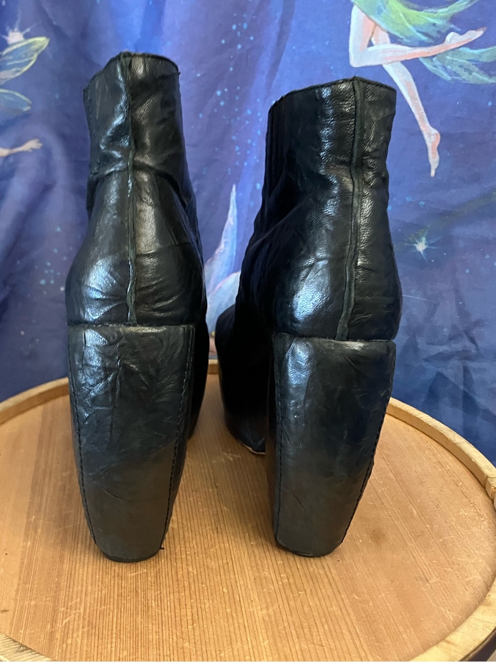 Women's Black Leather Femme Fatale Platform Boot Booties Size 8 - Picture 5 of 10